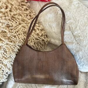 NWOT Monsac Women's Brown vachetta embossed leather Shoulder Bag Gold Accents